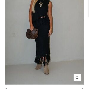 Black Fringe Knit Set